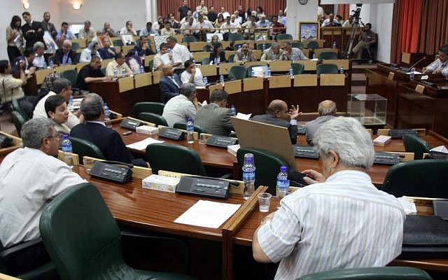 Palestinian lawmakers attend an emergency parliament session at the Legislative Council in Ramallah on July 11, 2007. (Ahmad Gharabli/Flash90)