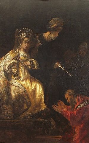 Haman Begging the Mercy of Esther, by Rembrandt