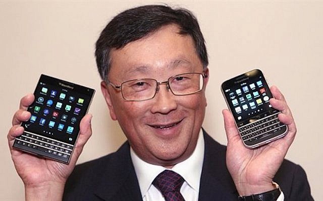 Blackberry CEO John Chen shows off some of his company's devices (Photo credit: BlackBerry)
