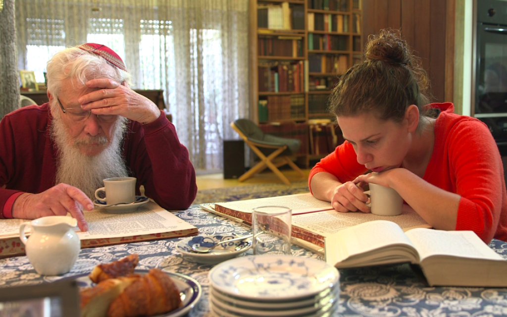 Illustrative images of Nobelist Robert Yisrael Aumann and his granddaughter studying Talmud in Uri Rosenwaks' documentary series, 'The Nobelists' (Courtesy Ruth Diskin Films)