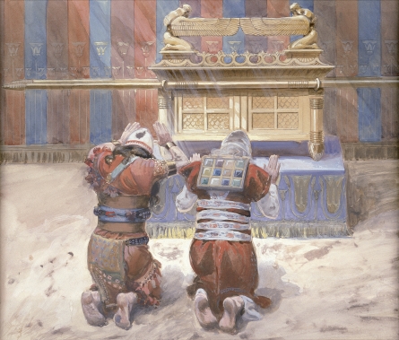 Moses and Joshua bowing before the Ark, painting by James Jacques Joseph Tissot, c. 1900 (photo credit: Wikipedia/Jewish Museum)