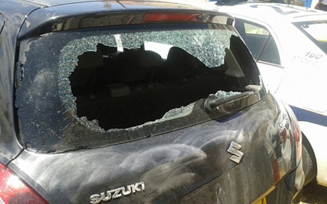 Car of Givati commander attacked in Mea She'arim on April 24, 2015. (Screenshot/Channel 2)