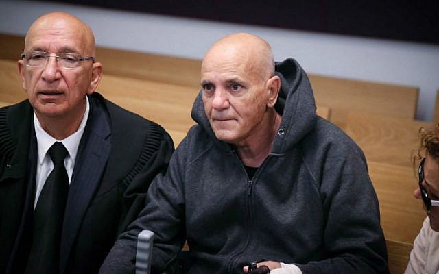 Danny Biton, father of Israeli singer Eyal Golan, in the Tel Aviv Magistrate's Court on April 19, 2015. Biton was convicted for sexual offenses. (Photo credit: Flash90)