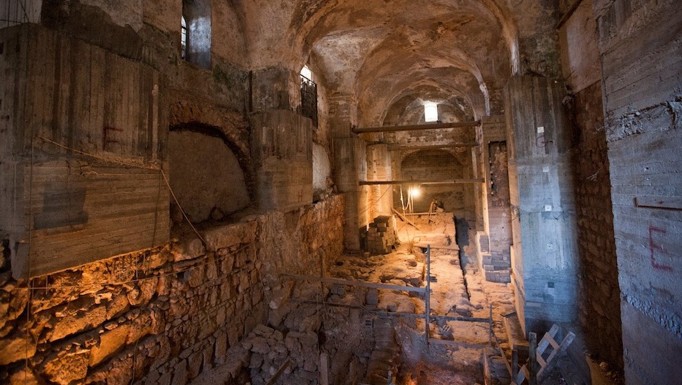 A room beneath a former Ottoman prison, known as the Kishle, in Jerusalem’s Old City, where layers of ancient history were uncovered. (photo credit: JTA/Hamutal Wachtel)