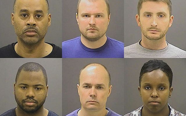 Undated photos provided by the Baltimore Police Department show Baltimore police officers, top row from left: Caesar R. Goodson Jr., Garrett E. Miller and Edward M. Nero; and bottom row from left: William G. Porter, Brian W. Rice and Alicia D. White, charged with felonies ranging from assault to murder in the police-custody death of Freddie Gray. A grand jury indicted the six officers, State's Attorney Marilyn Mosby said on May 21, 2015. (Baltimore Police Department via AP, File)