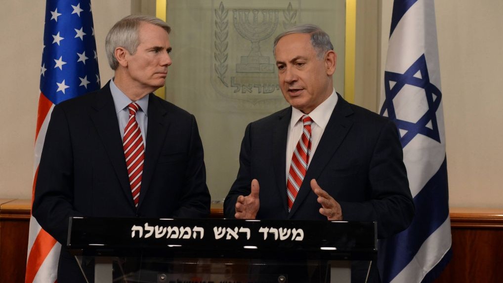 Prime Minister Benjamin Netanyahu (L) meets with Chairman of the Committee for Home Front Security in the American Senate, Rob Portman (R-OH), May 3, 2015. (photo credit: Haim Zach/GPO) 