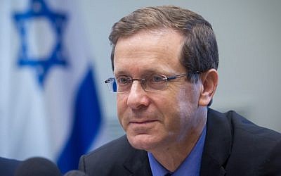 Head of the Zionist Union Isaac Herzog at a party meeting at the Knesset, Jerusalem, on May 4, 2015 (photo credit Miriam Alster/Flash90)