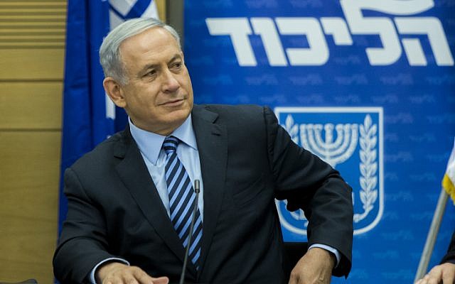 Prime Minister Benjamin Netanyahu during a Likud party meeting at the Knesset in Jerusalem on May 18, 2015 (Yonatan Sindel/Flash90)