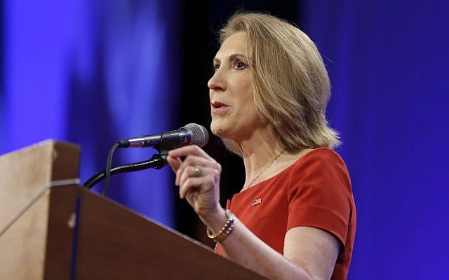 Republican presidential candidate Carly Fiorina speaks during the Iowa Republican Party's Lincoln Dinner, Saturday, May 16, 2015, in Des Moines, Iowa. (AP Photo/Charlie Neibergall)
