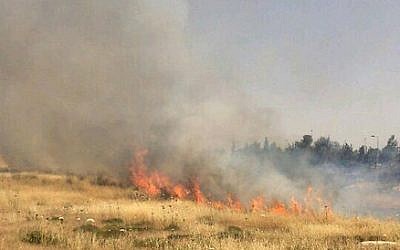 A fire near Jerusalem on Wednesday, May 27, 2015 (courtesy Fire and Rescue Authority)