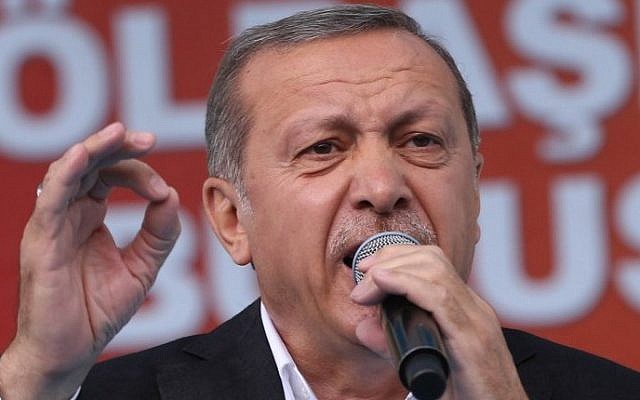 Turkish President Recep Tayyip Erdogan speaks during a rally in the Golbasi district of Ankara, June 5, 2015. (AFP/Adem Altan)
