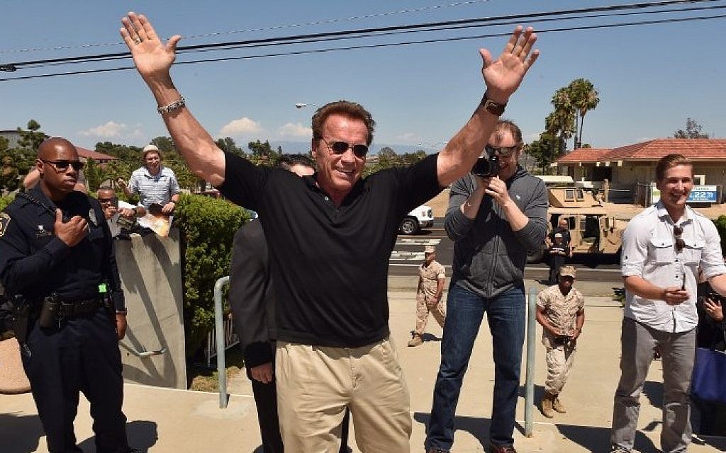 Arnold Schwarzenegger during a fan screening of the film 'Terminator Genisys' at Camp Pendleton, Oceanside, California, June 14, 2015. (Kevin Winter/Getty Images for Paramount Pictures'/AFP)