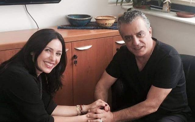 Culture Minister Miri Regev and actor Norman Issa during a meeting in Tel Aviv on Friday, June 19, 2015 (courtesy)