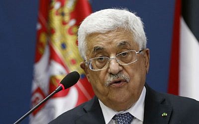 Palestinian Authority President Mahmoud Abbas speaks during a press conference, June 10, 2015 (AP/Darko Vojinovic)
