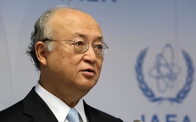 Director General of the International Atomic Energy Agency, Yukiya Amano of Japan, during a news conference after a meeting of the IAEA board of governors at the International Center in Vienna, Austria, June 8, 2015. (AP/Ronald Zak)