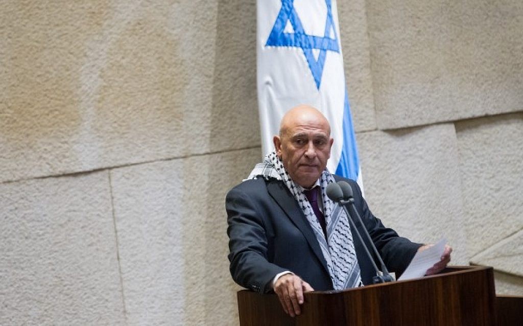 Arab MK Basel Ghattas from the Joint (Arab) List addresses the Knesset on November 26, 2014.  (Miriam Alster/Flash90)