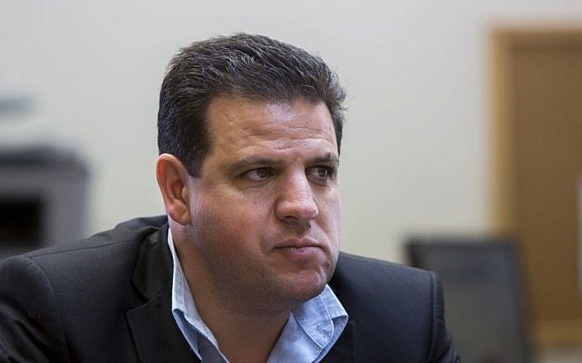 Head of the Joint (Arab) List Ayman Odeh leads the party's weekly faction meeting at the Knesset, June 1, 2015. (Yonatan Sindel/Flash90)