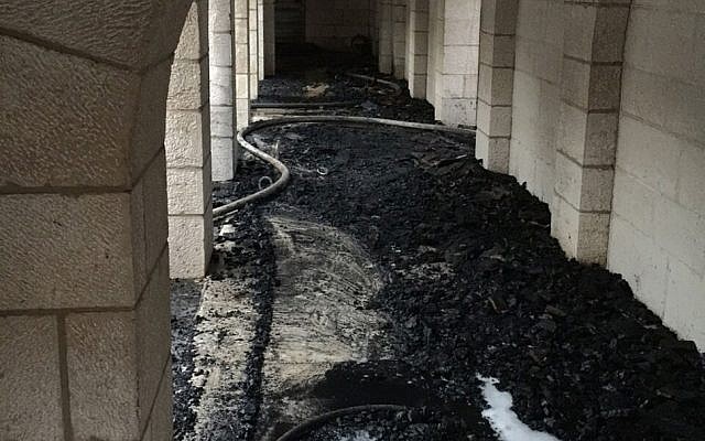 The aftermath of a suspected arson attack at the Church of the Multiplication on the Sea of Galilee on Thursday, June 18, 2015 (Fire and Rescue Services)