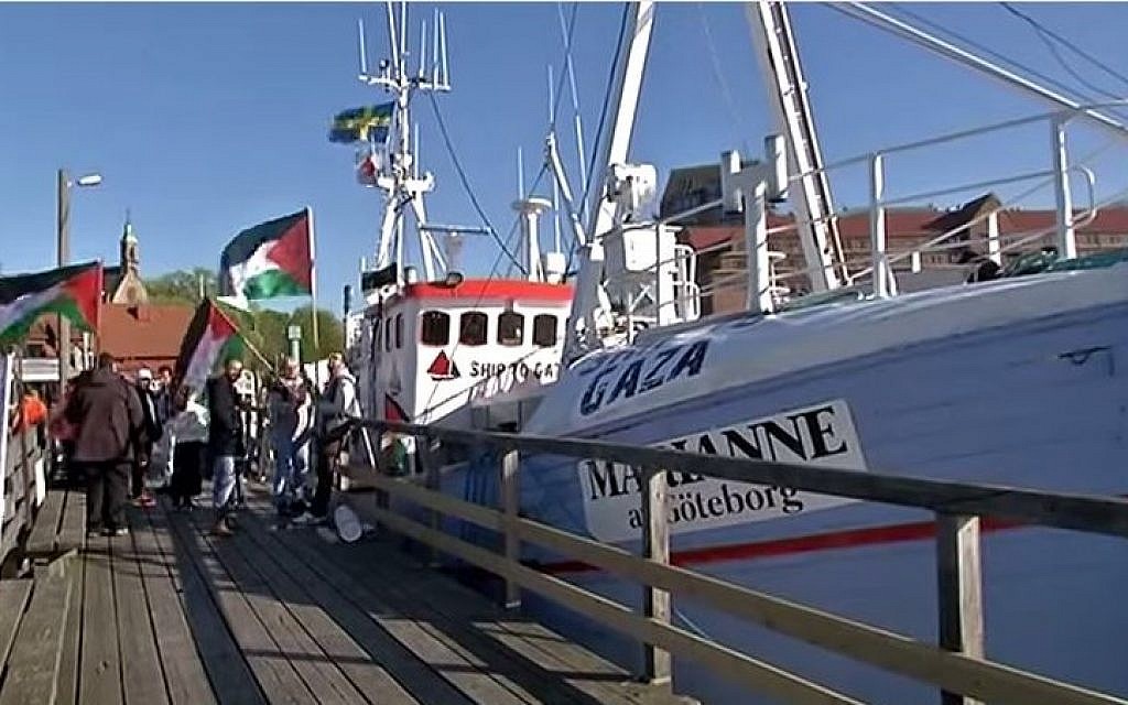 The Marianne of Gothenburg, a Swedish-flagged trawler leading a flotilla of boats sailing for the Gaza Strip, June 2015. (YouTube/Ship to Gaza Sweden)