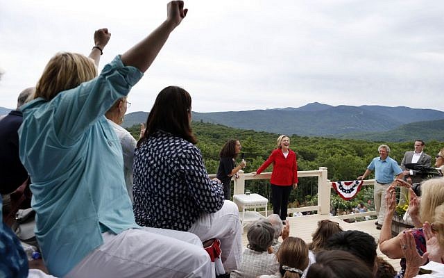Democratic presidential candidate Hillary Rodham Clinton speaks at at organizing event at a private residence, Saturday, July 4, 2015, in Glen, New Hampshire (AP/Robert F. Bukaty)
