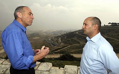 Moti Yogev (left) and his Jewish Home party leader Naftali Bennett (Photo by FLASH90)