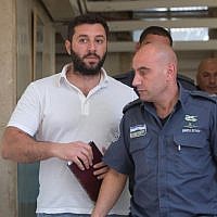 Gery Shalon, suspected of being involved in several fraud schemes tied to the NYSE and a massive data breach at JPMorgan Chase & Co., seen at the Jerusalem Magistrates' Court, July 22, 2015. (Yonatan Sindel/Flash90)