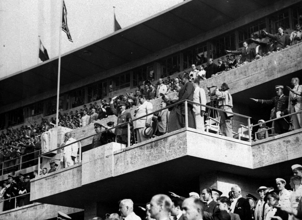 In this Aug. 2, 1936 photo, Adolf Hitler and Hermann Goering watching events at the Olympics in Berlin. (AP Photo, file)