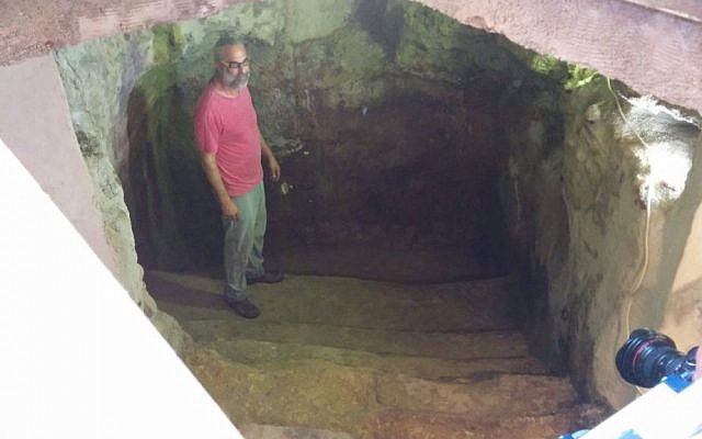 Tal Shimshoni stands in a first century Jewish ritual bath found under his home in Ein Kerem, on July 1, 2015. (Ilan Ben Zion/Times of Israel staff)