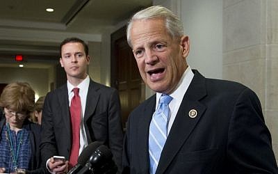 Rep. Steve Israel, D-New York, speaks to reporters on Capitol Hill in Washington after attending a meeting with Vice President Joe Biden and the House Democratic Caucus to talk about the Iran nuclear deal, July 15, 2015.  (AP/Manuel Balce Ceneta)