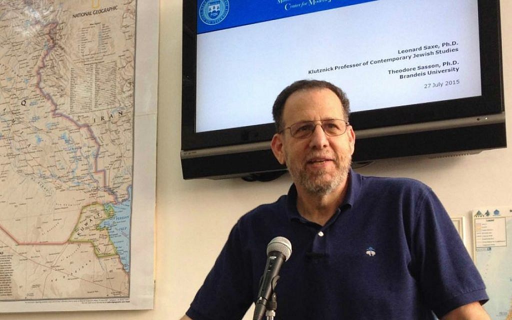 Prof. Leonard Saxe presents his new report 'Antisemitism and the College Campus: Perceptions and Realities' in Jerusalem on July 28, 2015. (Amanda Borschel-Dan/The Times of Israel)