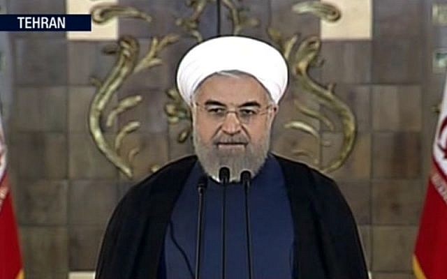 President Hassan Rouhani making a statement following announcement of the Iran nuclear deal, Tuesday, July 14, 2015 in Tehran. (Press TV via AP video)