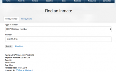 US government site showing Jonathan Pollard's scheduled release date