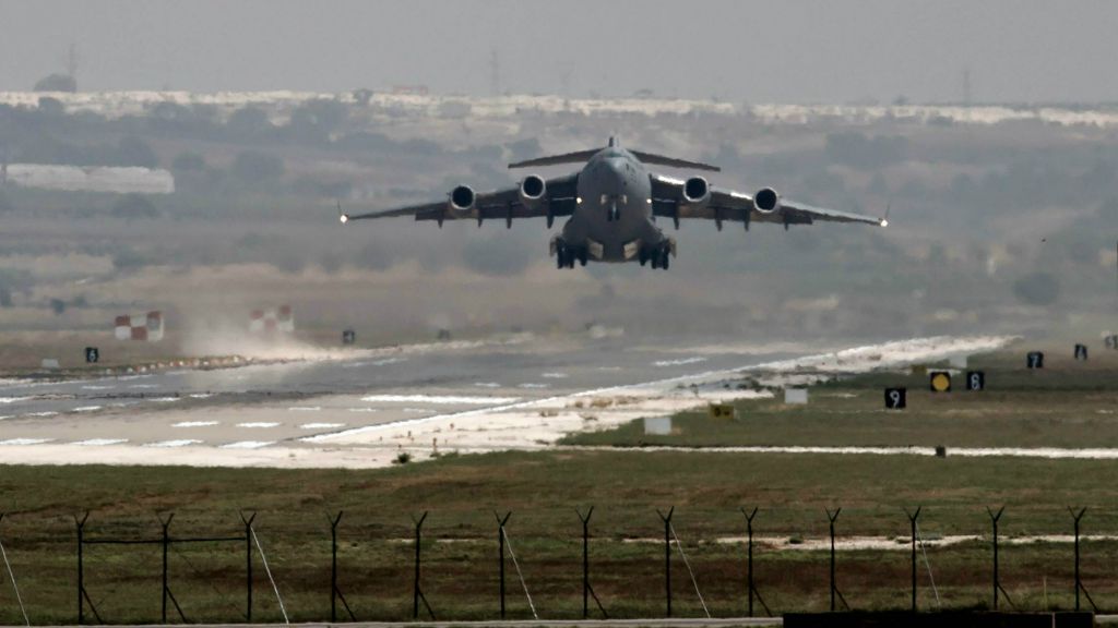 A US Air Force plane takes off from the Incirlik airbase in southern Turkey, September 1, 2013. (AP/Vadim Ghirda, File)