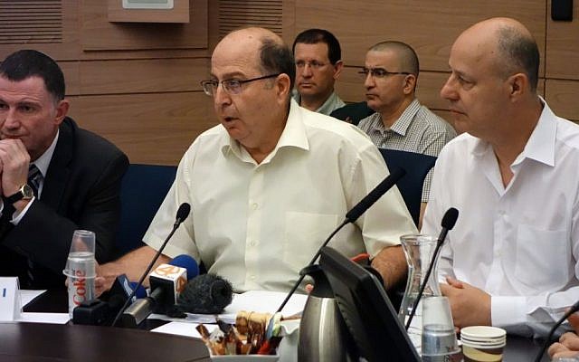 Defense Minister Moshe Ya'alon speaks on Monday, July 13, 2015, at a Knesset Foreign Affairs and Defense Committee meeting. (Ariel Harmoni/Defense Ministry)