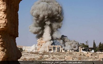 An explosion at the ancient archaeological site in Tadmor, Syria, known as Palmyra, on Sunday August 23, 2015. 