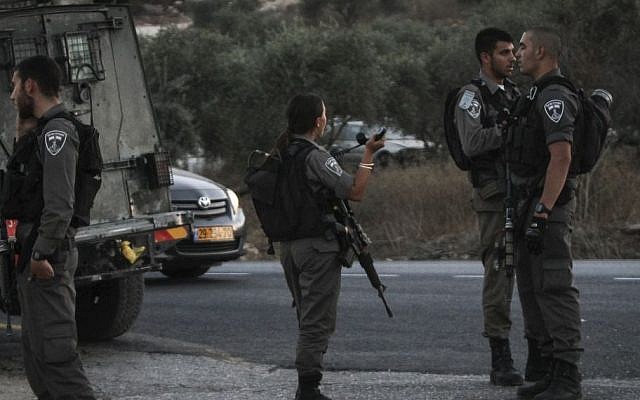 Illustrative photo of Border Police officers at the Tapuah Junction near Nablus, August 15, 2015. (Flash90)