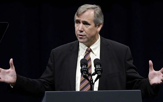 In this Wednesday, October 8, 2014 file photo, US Senator Jeff Merkley speaks during a campaign rally in Portland, Oregon. (Don Ryan/ AP Photo)