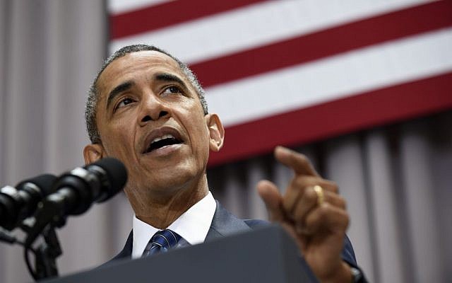 President Barack Obama speaks about the nuclear deal with Iran, Wednesday, Aug. 5, 2015, at American University in Washington. The president said the nuclear deal with Iran builds on the tradition of strong diplomacy that won the Cold War without firing any shots. (AP Photo/Susan Walsh)