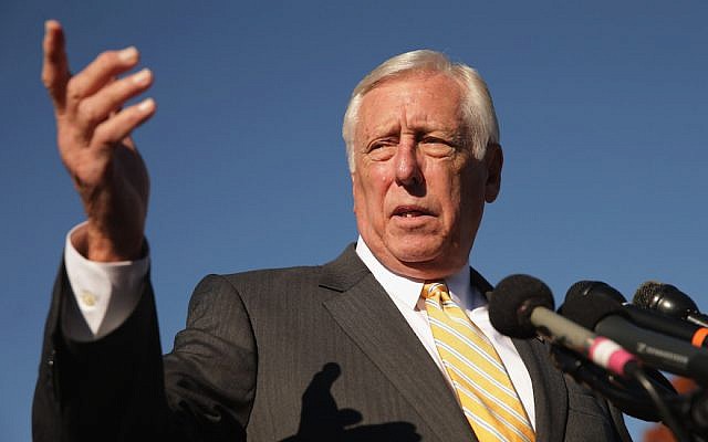 Steny Hoyer speaking at a news conference at the US Capitol in Washington, DC, on November 12, 2014. (JTA/Chip Somodevilla/Getty Images)