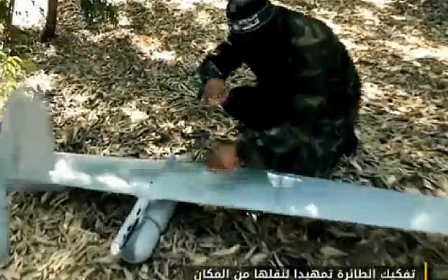 A Hamas video aired on Aqsa TV purports to show a captured Israeli drone. (Screenshot/Aqsa TV/Ynet)