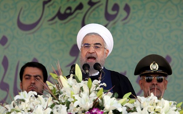 Iranian President Hassan Rouhani delivers a speech  on September 22, 2015, in the capital Tehran.  (AFP/ATTA KENARE)
