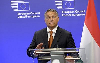 Hungary's Prime Minister Viktor Orban gives a press conference prior to his meeting with EU leaders on the response to the migrant crisis at the European Union council building in Brussels, on September 3 2015. (Thierry Charlier/AFP)