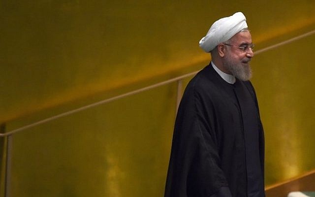 Hassan Rouhani, president of Iran, arrives to speak the United Nations Sustainable Development Summit at the United Nations General Assembly in New York on September 26, 2015. (AFP/Timothy A. Clary)