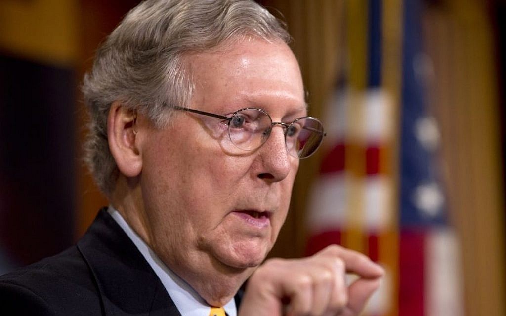 Senate Majority Leader Mitch McConnell of Kentucky speaks during a news conference on Capitol Hill in Washington, Thursday, August 6, 2015. (Jacquelyn Martin/AP)