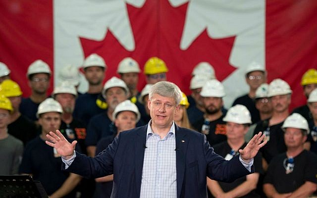 In this Tuesday, Sept. 1, 2015 file photo, Prime Minister Stephen Harper speaks during a campaign stop at a steel manufacturer in Burlington, Ontario, Canada. (Adrian Wyld/The Canadian Press via AP)