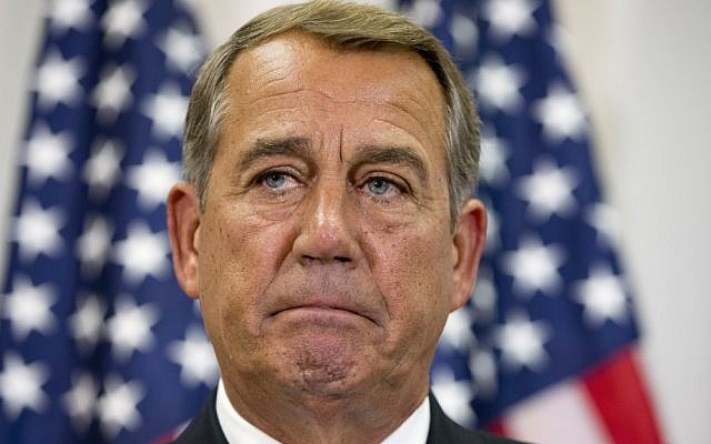 Speaker of the House John Boehner of Ohio, pauses while speaking about his opposition to the Iran deal during a news conference with members of the House Republican leadership on Capitol Hill in Washington on September 9, 2015. (AP/Jacquelyn Martin)