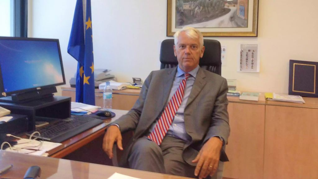 The EU's ambassador to Israel, Lars Faaborg-Andersen, in his Ramat Gan office, September 21, 2015 (Raphael Ahren/TOI)