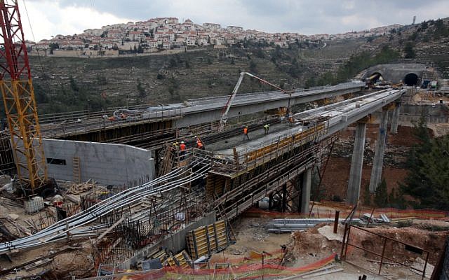 A view of the tunnels and bridges under construction along the route of the express train between Tel Aviv and Jerusalem, on February 6, 2014. (Yossi Zamir/Flash90)
