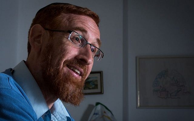 Temple Mount activist Yehudah Glick at his home in Jerusalem, March 12, 2015 (Miriam Alster/Flash90)