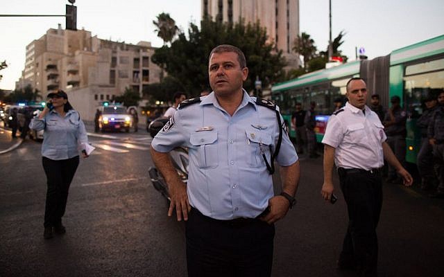 Jerusalem police chief Moshe Edri at the scene of the pride parade stabbing in Jerusalem on July 30, 2015. (Yonatan Sindel/Flash90)